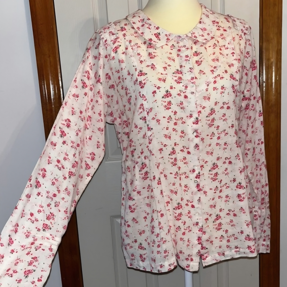 Sundance Prairie White & Pink Ditsy Floral Blouse With Pockets Womens Medium